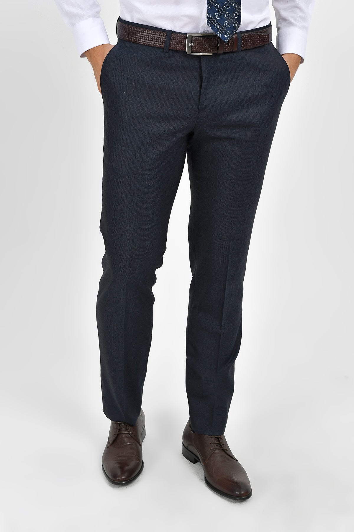 Slim Fit Dark Navy Side Pocket Low Waist Wool Dress Pants  SAYKI