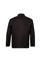 Black tailored blazer with a classic fit and subtle button detailing on the cuffs.