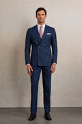 Slim Fit Double Breasted Navy Stripe Wool Blend Classic Suit