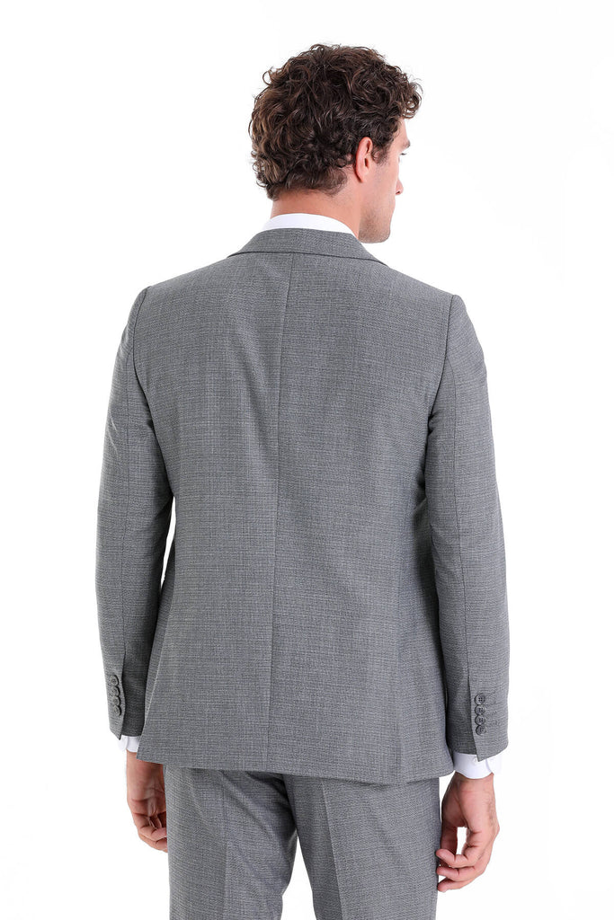 Slim Fit Double Breasted Patterned Gray Classic Suit - MIB