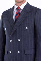 Slim Fit Double Breasted Pinstripe Navy Casual Suit - SAYKI