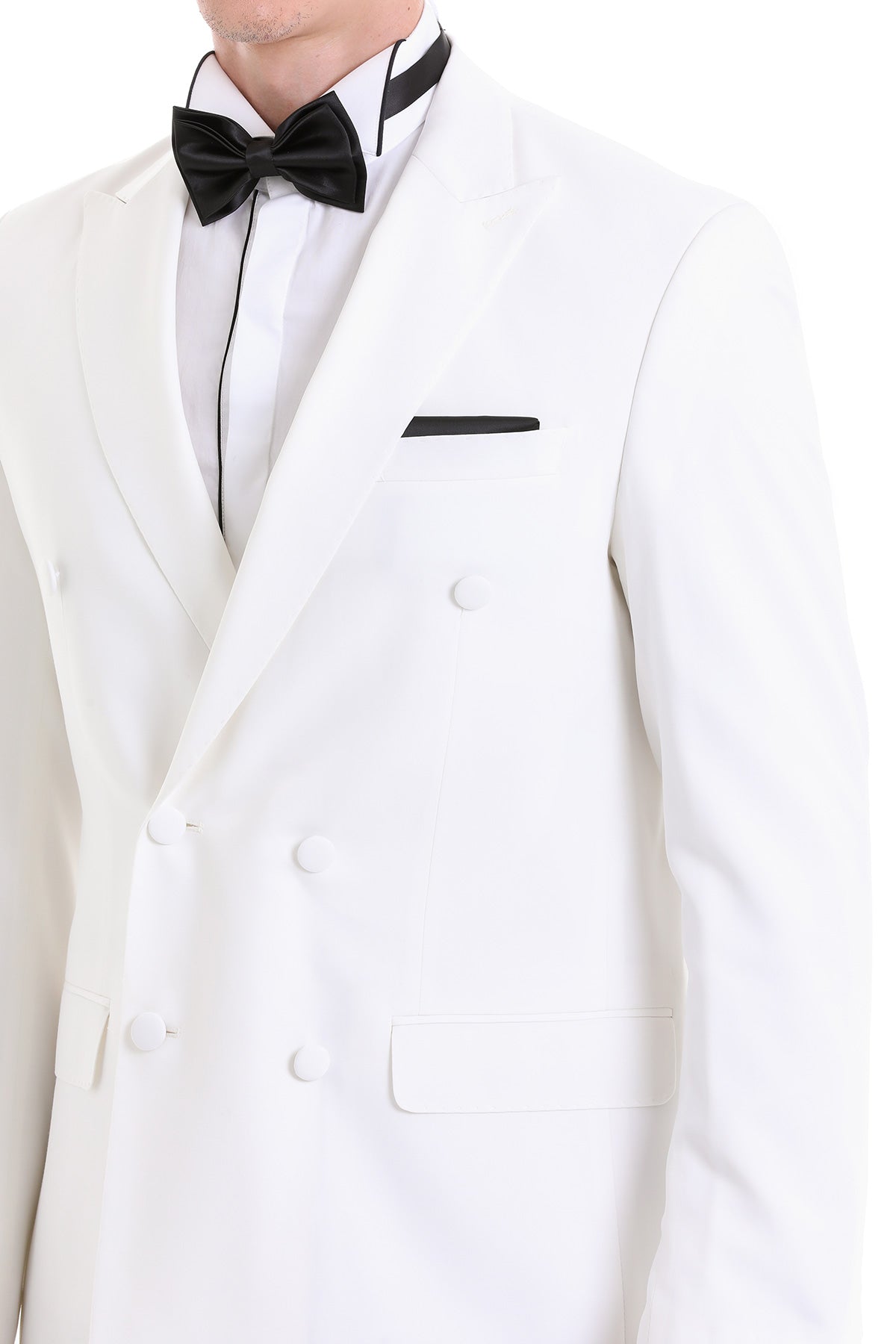 Slim Fit Double Breasted White Classic Tuxedo Suit - SAYKI
