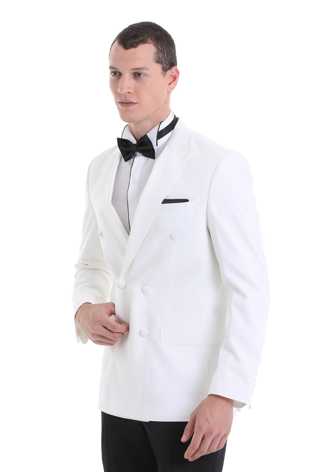 Slim Fit Double Breasted White Classic Tuxedo Suit - SAYKI