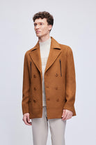 Slim Fit Double Breasted Wool Blend Camel Coat - SAYKI