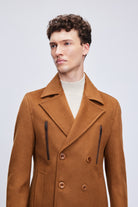 Slim Fit Double Breasted Wool Blend Camel Coat - SAYKI