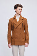Slim Fit Double Breasted Wool Blend Camel Coat