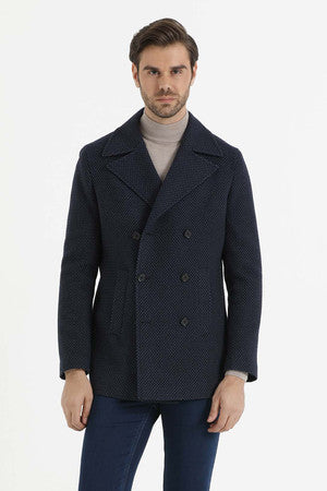 Slim Fit Double Breasted Wool Navy Overcoat - MIB
