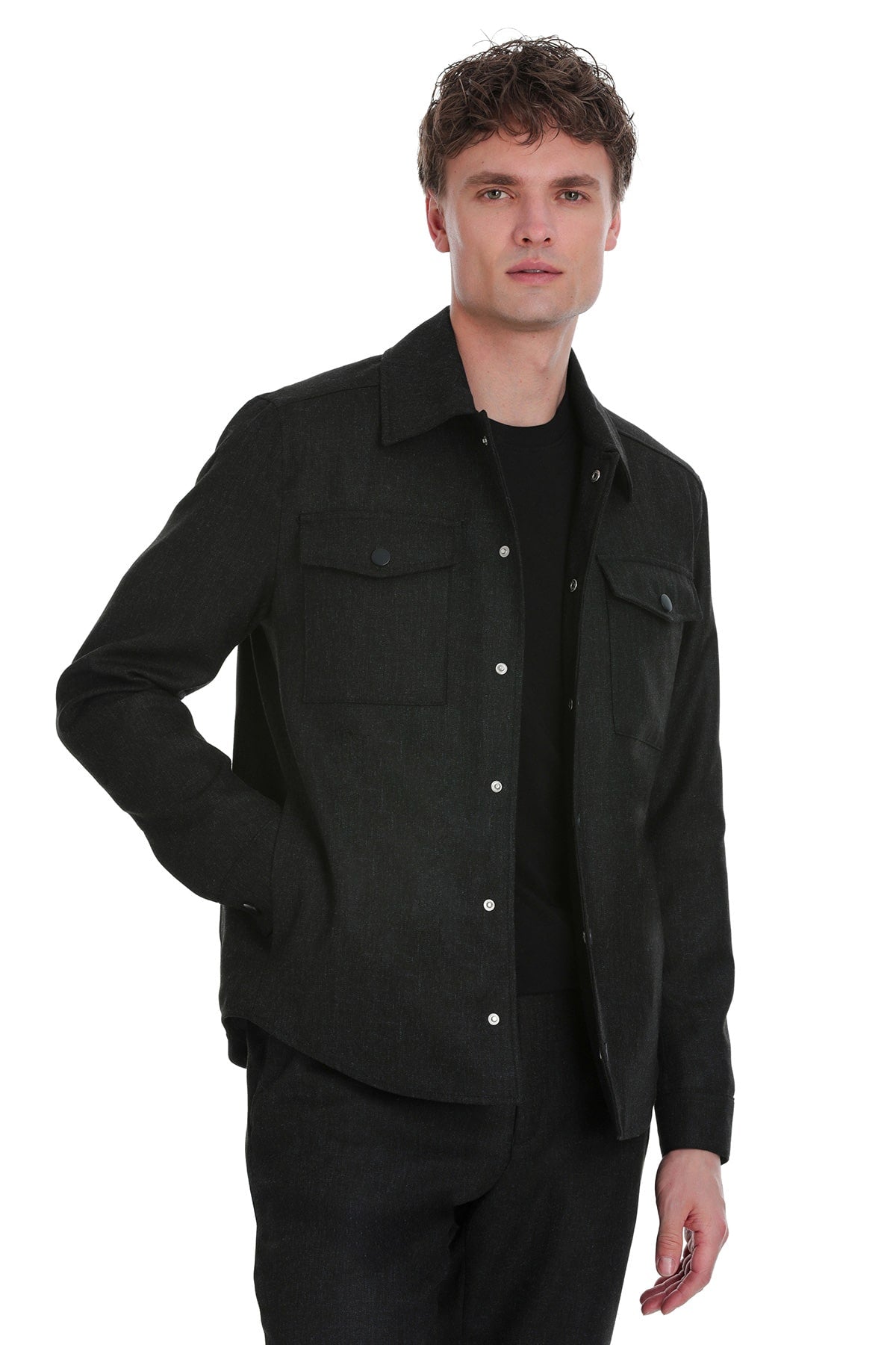 Slim Fit Enamel Blue Notch Lapel Overshirt Casual Suit