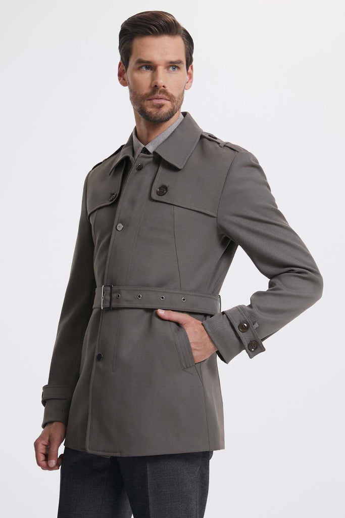 Slim Fit Flat Collar Vilnius Wool Light Brown Trenchcoat