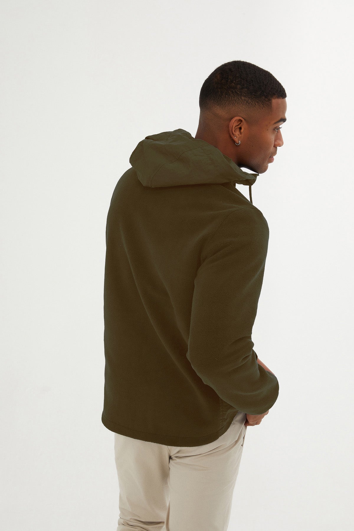Slim Fit Fleece Polar Casual Khaki Hooded Coat - SAYKI