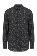 Slim Fit Floral Printed Cotton Black Casual Shirt