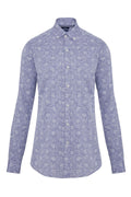 Slim Fit Floral Printed Linen & Cotton Navy Casual Shirt