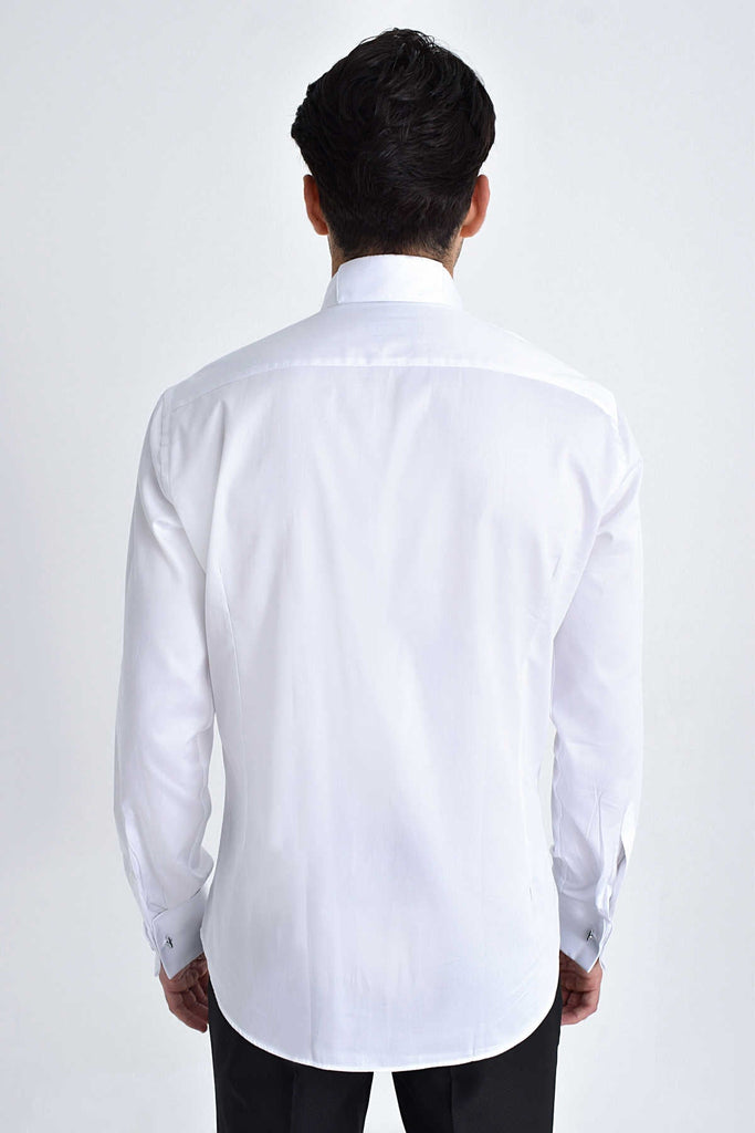 Slim Fit French Cuff Plain Cotton White Tuxedo Shirt - MIB