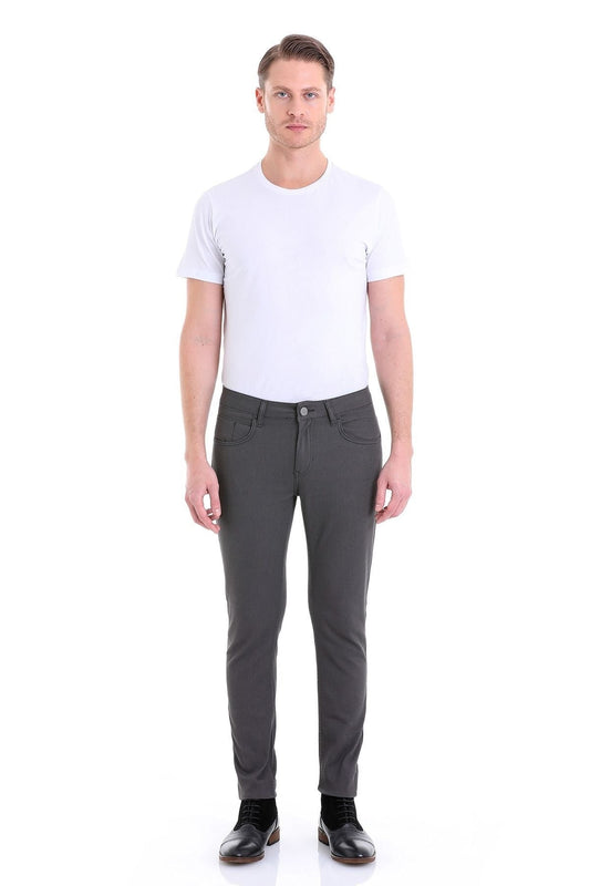 Slim Fit Gray 5 Pocket Low Waist Cotton Casual Pants SAYKI