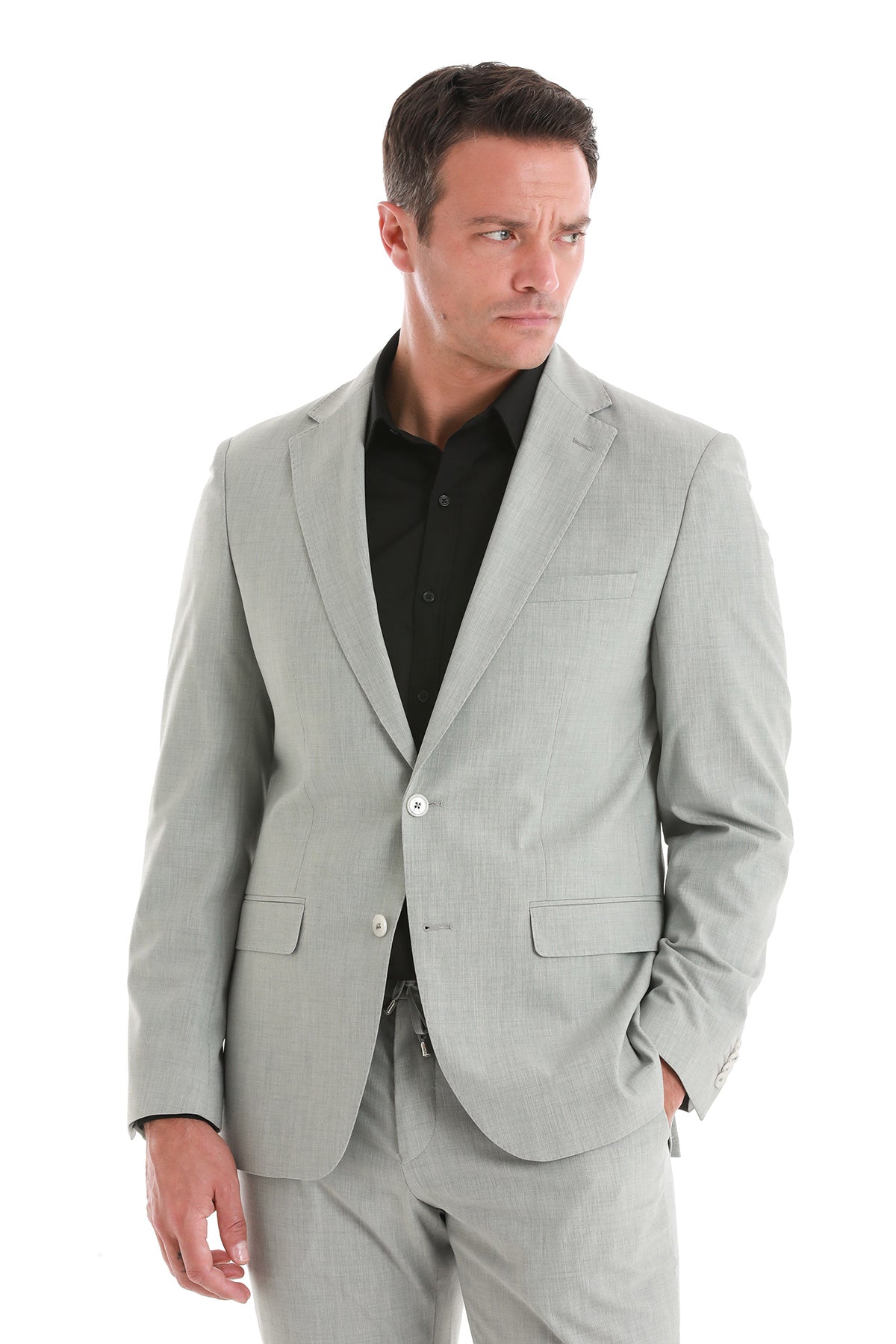Slim Fit Gray Notch Lapel Classic Suit - SAYKI