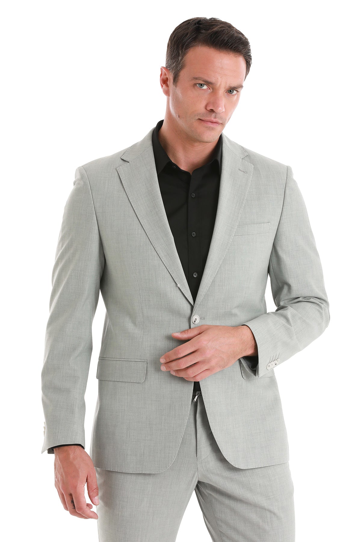 Slim Fit Gray Notch Lapel Classic Suit - SAYKI
