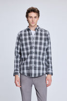 Slim Fit Gray Plaid Cotton Blend Casual Shirt - MIB