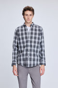 Slim Fit Gray Plaid Cotton Blend Casual Shirt