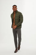 Slim Fit Khaki Padded Stand Collar Coat