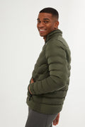 Slim Fit Khaki Padded Stand Collar Coat
