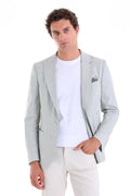 Slim Fit Light Green Peak Lapel Linen Casual Blazer