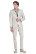 Slim Fit Linen-Cotton Blend Beige Casual Suit