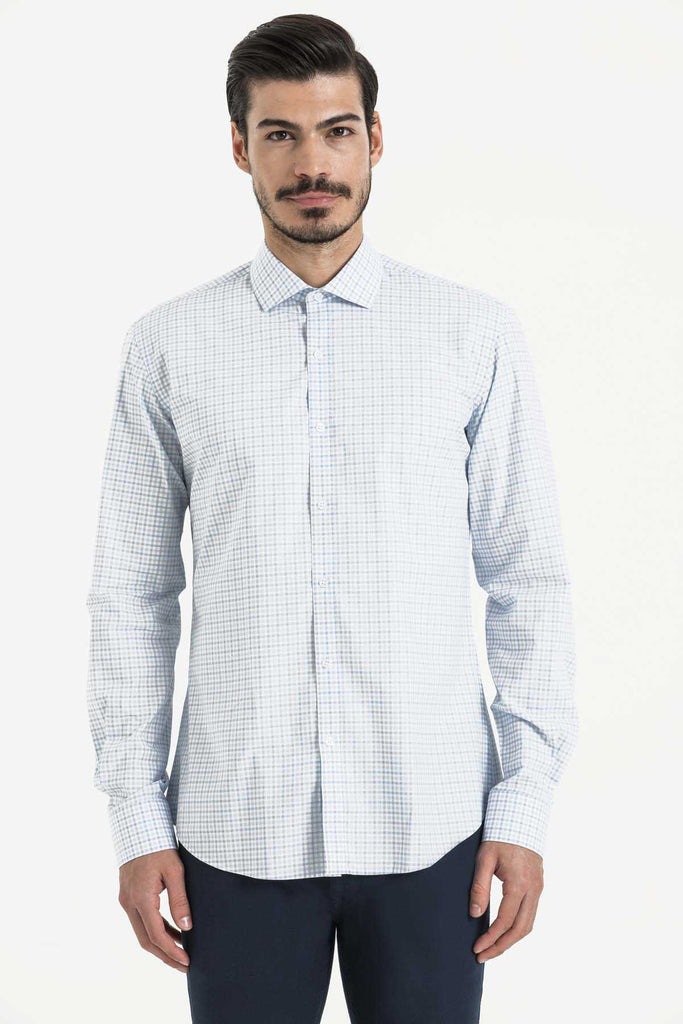 Slim Fit Long Sleeve Checked 100% Cotton Casual Shirt - MIB