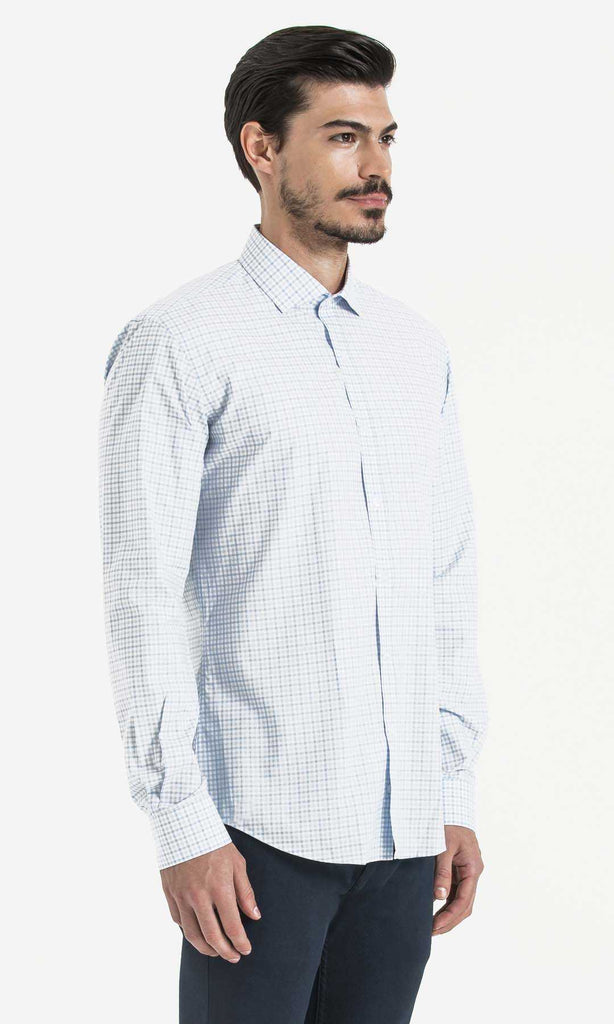 Slim Fit Long Sleeve Checked 100% Cotton Casual Shirt - MIB