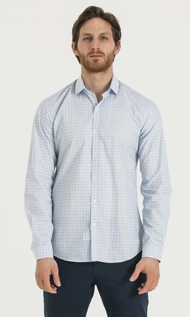 Slim Fit Long Sleeve Checked 100% Cotton Dress Shirt - MIB