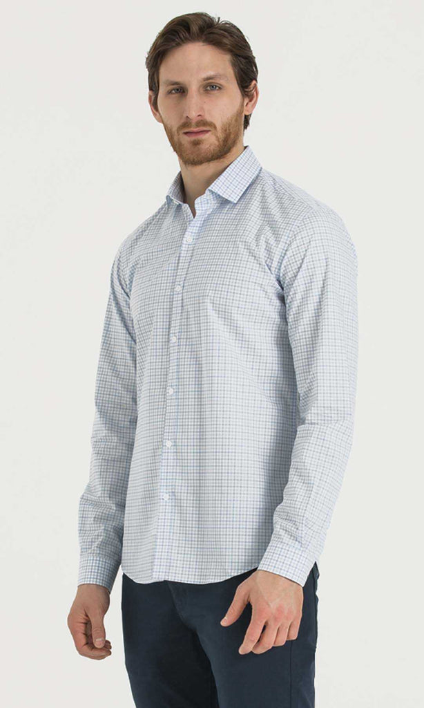 Slim Fit Long Sleeve Checked 100% Cotton Dress Shirt - MIB