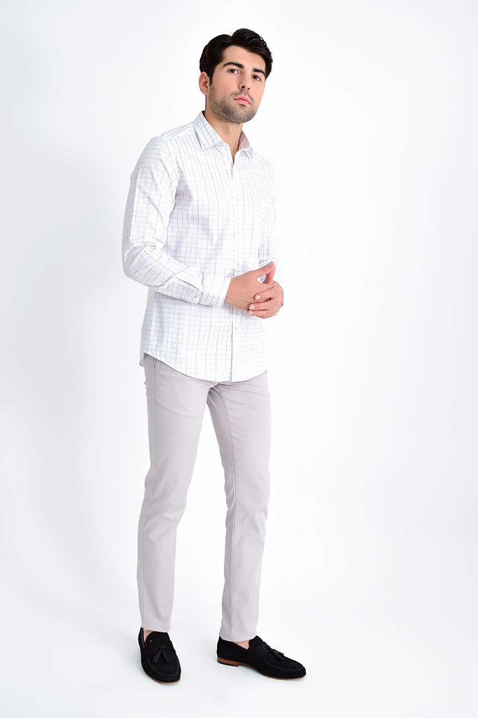 Slim Fit Long Sleeve Checked Cotton Navy Casual Shirt - MIB