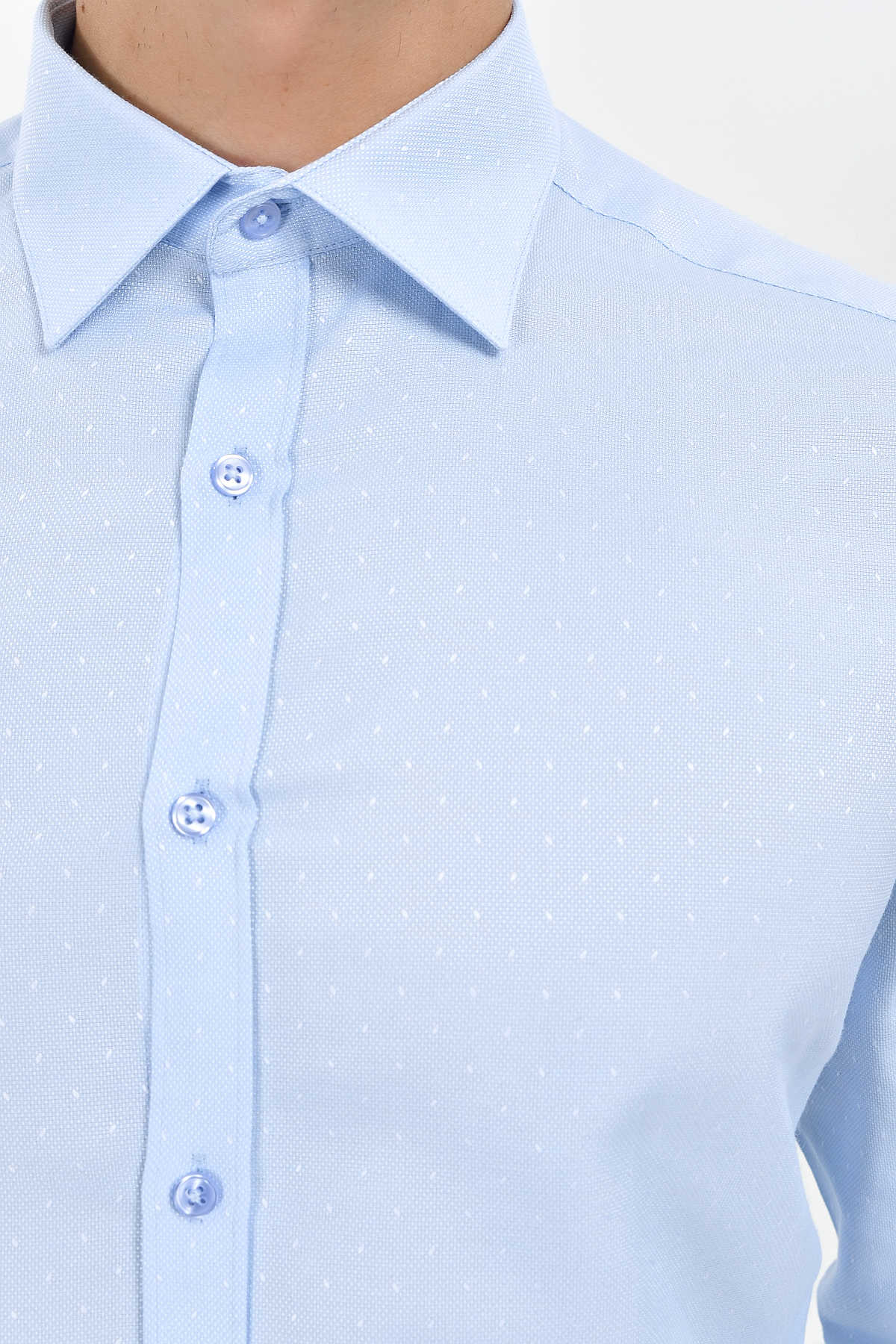 Slim Fit Long Sleeve Cotton Blend Blue Dress Shirt - MIB