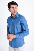 Slim Fit Long Sleeve Cotton Indigo Casual Shirt - SAYKI