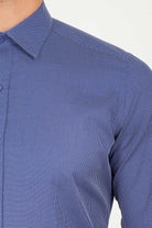 Slim Fit Long Sleeve Cotton Navy Dress Shirt - SAYKI