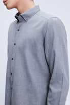 Slim Fit Long Sleeve Gray Cotton Blend Casual Shirt - SAYKI