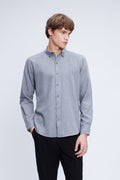 Slim Fit Long Sleeve Gray Cotton Blend Casual Shirt