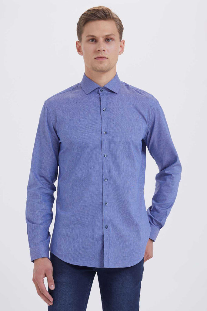 Slim Fit Long Sleeve Patterned 100% Cotton Casual Shirt -