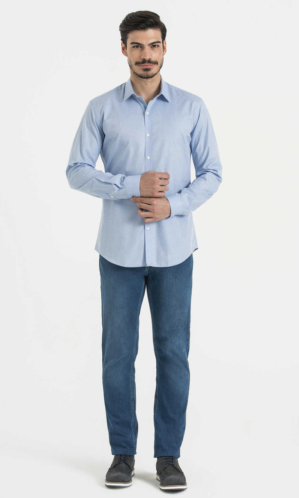 Slim Fit Long Sleeve Patterned 100% Cotton Dress Shirt - MIB