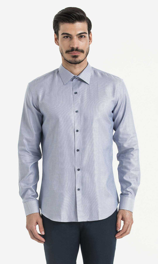 Slim Fit Long Sleeve Patterned Cotton Blue Casual Shirt