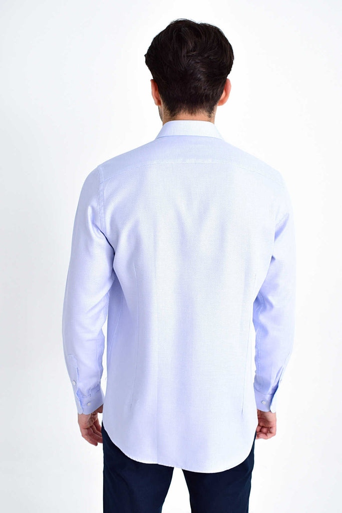 Slim Fit Long Sleeve Patterned Cotton Blue Dress Shirt - MIB