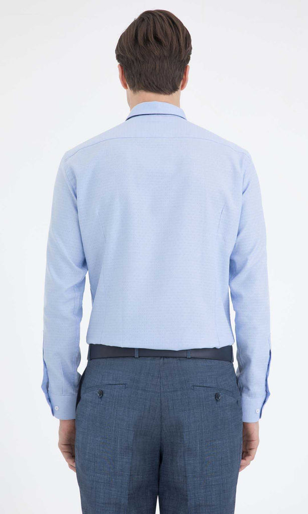 Slim Fit Long Sleeve Patterned Cotton Light Blue Casual