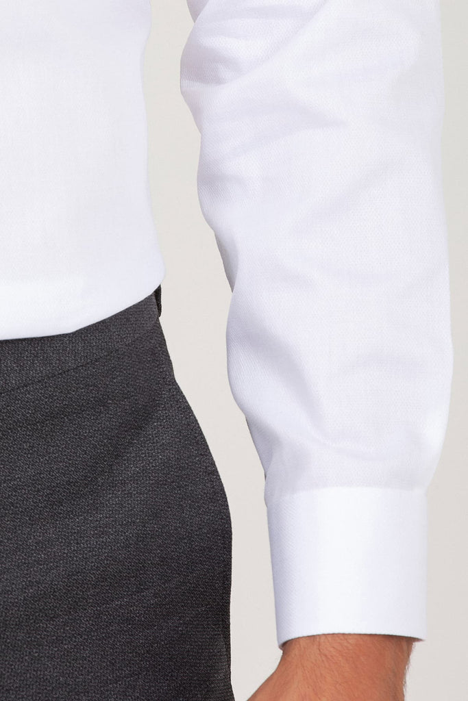 Slim Fit Long Sleeve Patterned Cotton White Dress Shirt -
