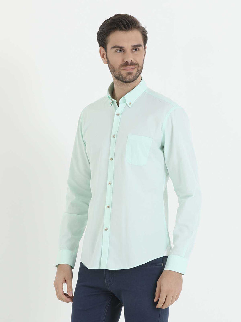 Slim Fit Long Sleeve Plain 100% Cotton Casual Shirt - MIB