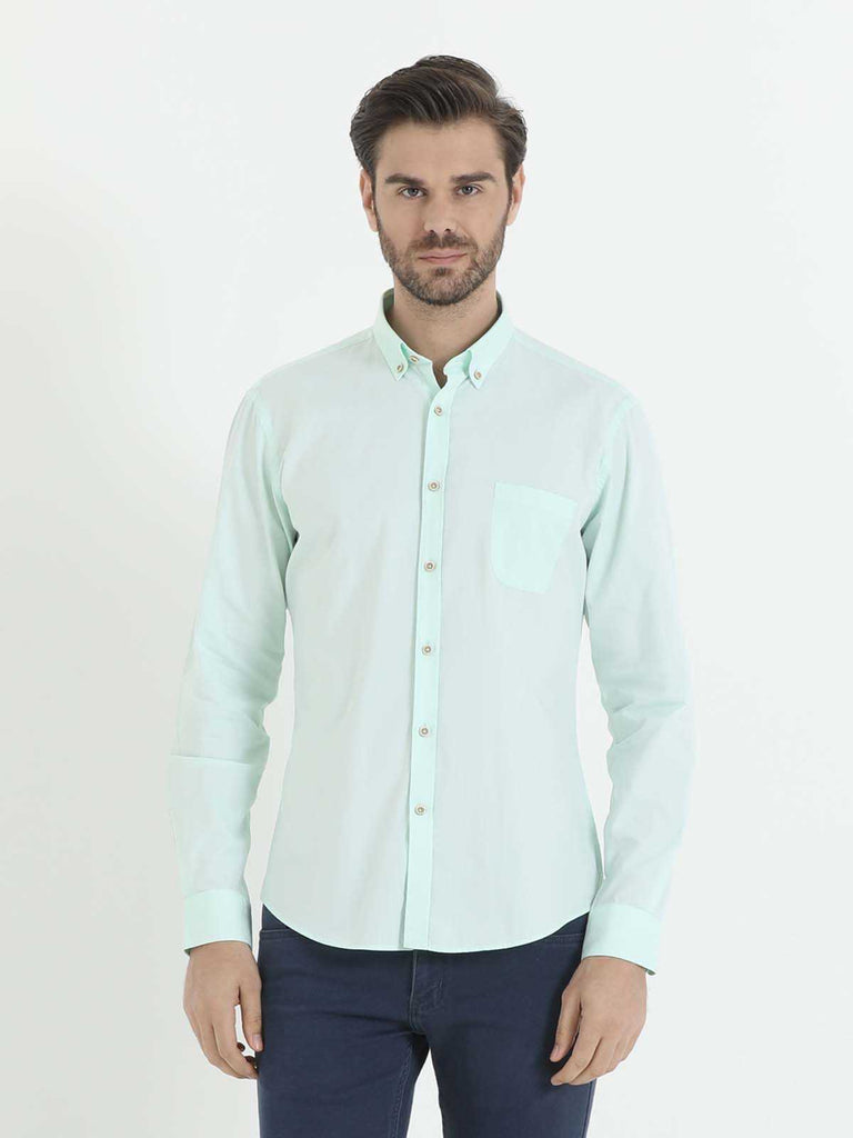 Slim Fit Long Sleeve Plain 100% Cotton Casual Shirt - MIB