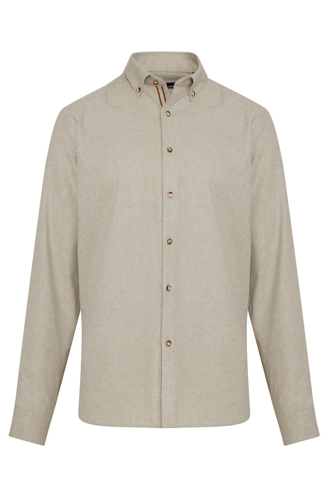 Slim Fit Long Sleeve Plain Cotton Blend Beige Casual Shirt