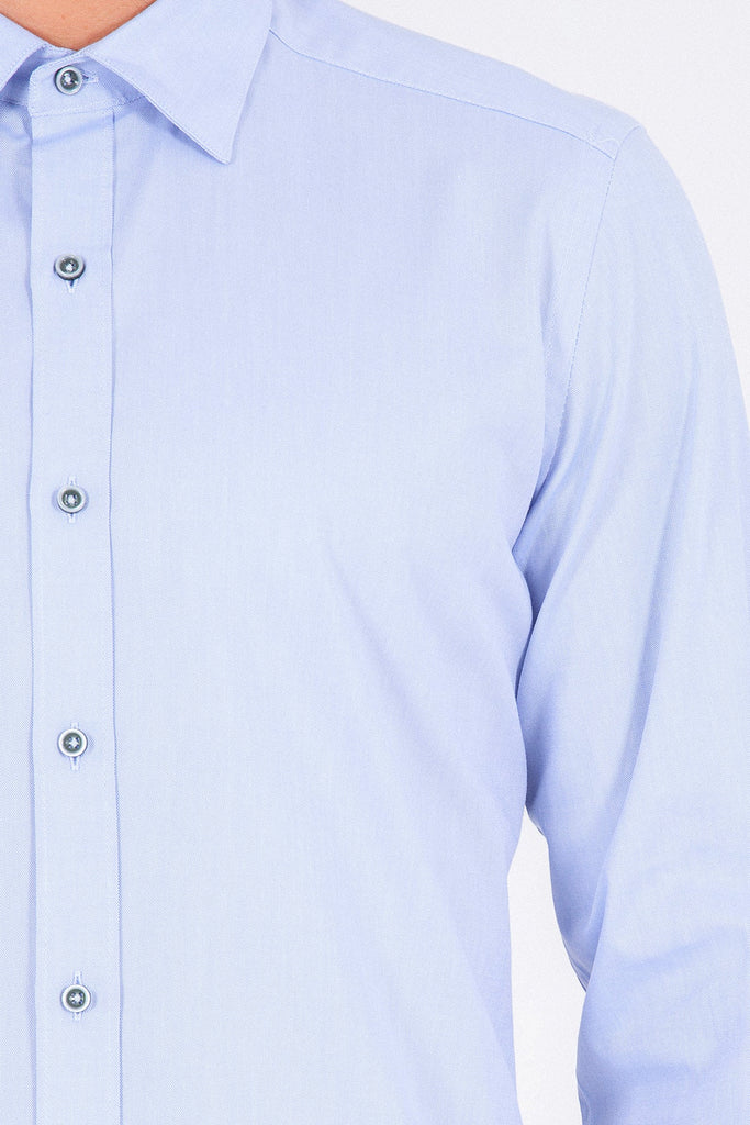 Slim Fit Long Sleeve Plain Cotton Ice Blue Casual Shirt -