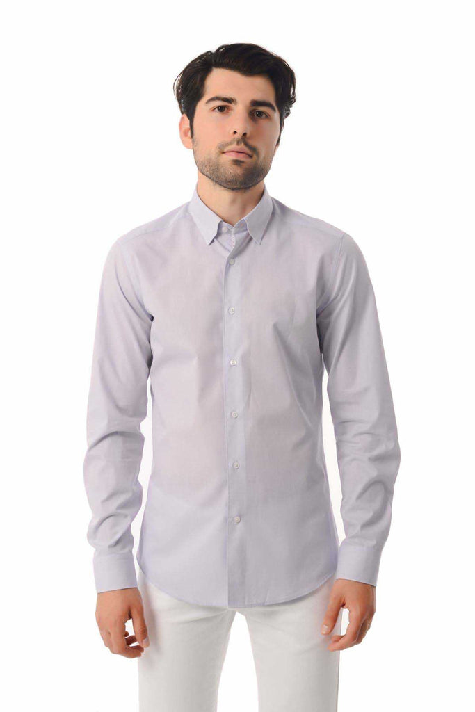 Slim Fit Long Sleeve Plain Cotton Lilac Casual Shirt - MIB