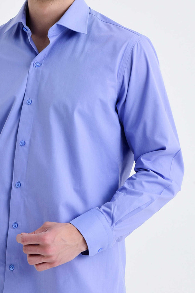Slim Fit Long Sleeve Plain Cotton & Polyester Dress Shirt -