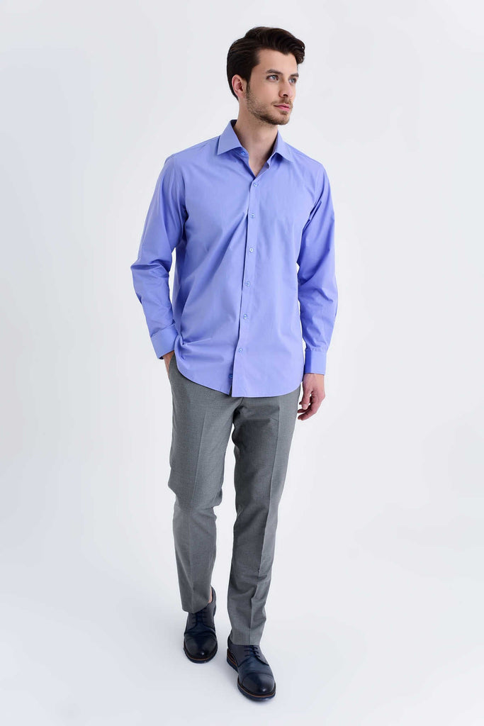 Slim Fit Long Sleeve Plain Cotton & Polyester Dress Shirt