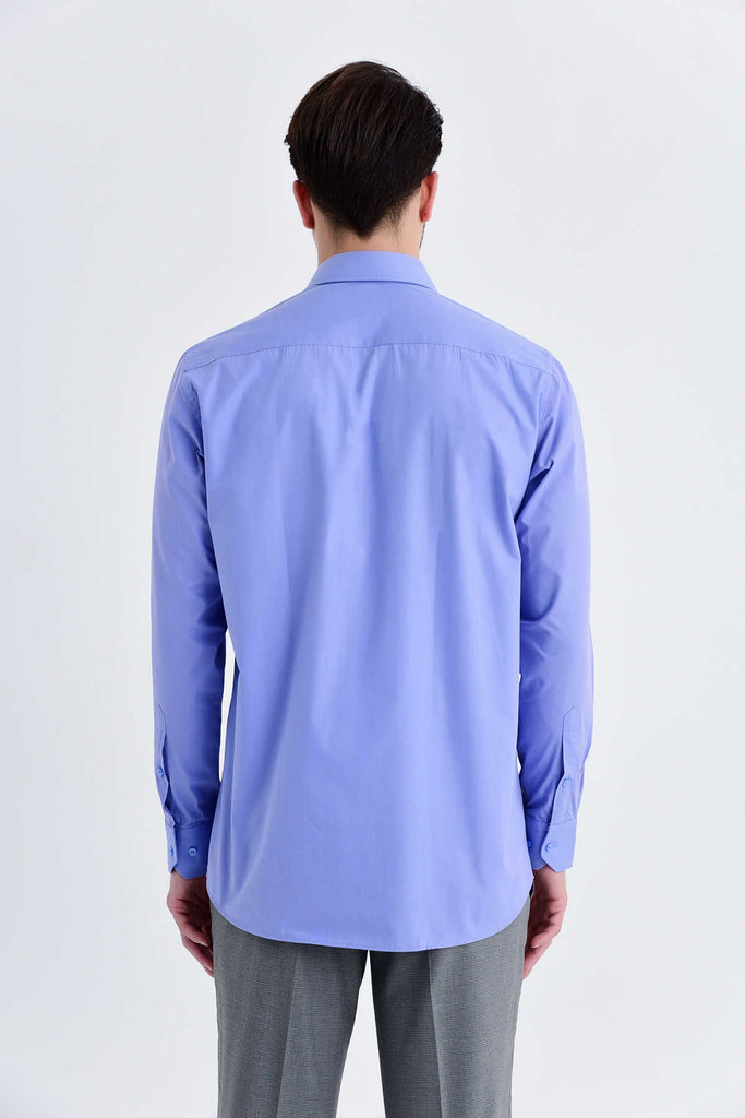 Slim Fit Long Sleeve Plain Cotton & Polyester Dress Shirt -